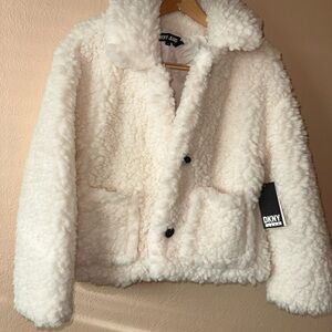 DKNY White Faux Fur Jacket